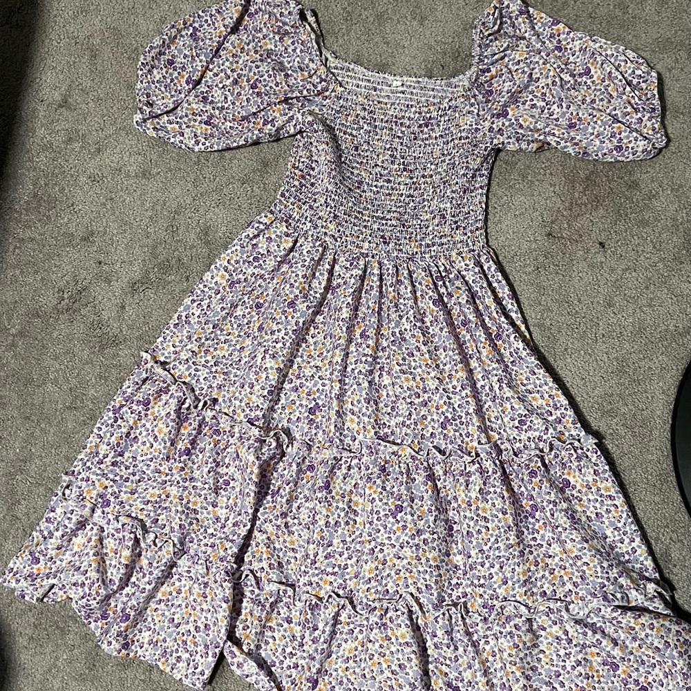 Amazon Purple and White Smocked Midi Sundress